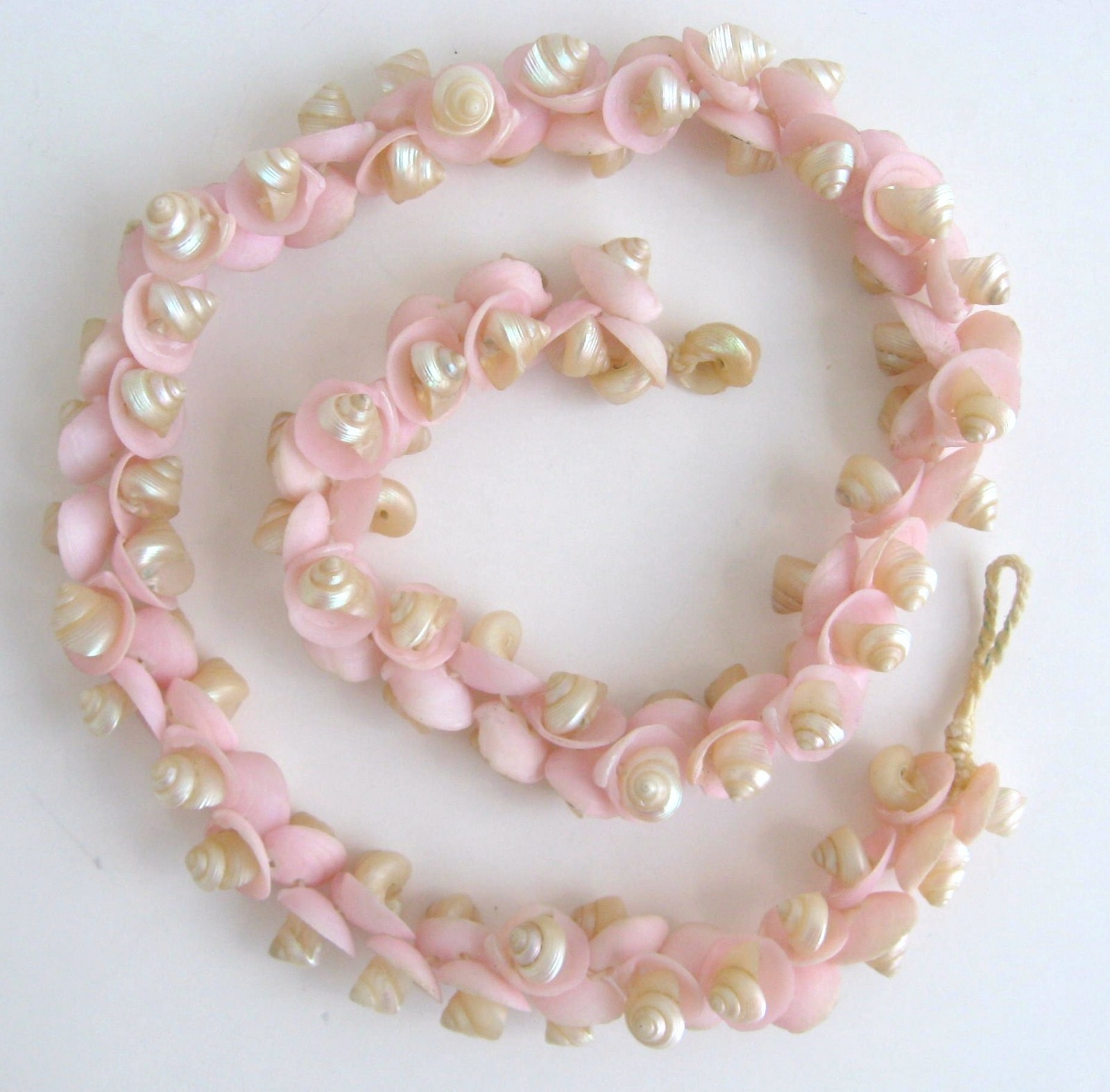 Vintage Hawaiian Iridescent Trochus Shell & Tiny Pink Clam Shell Necklace Strand