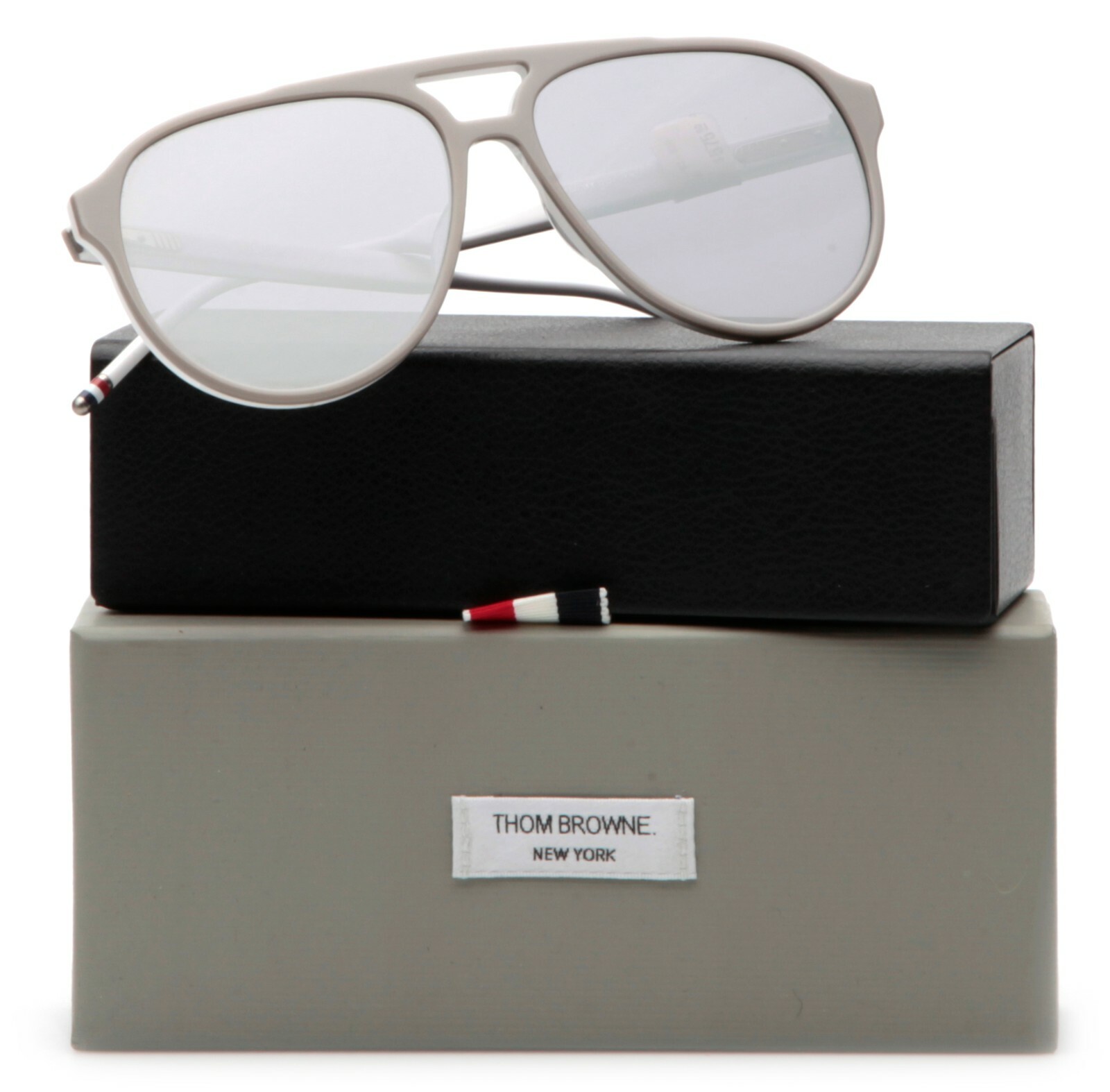 Pre-owned Thom Browne Tbs408-63-02 Gry-wht Grey White Sunglasses In Gray