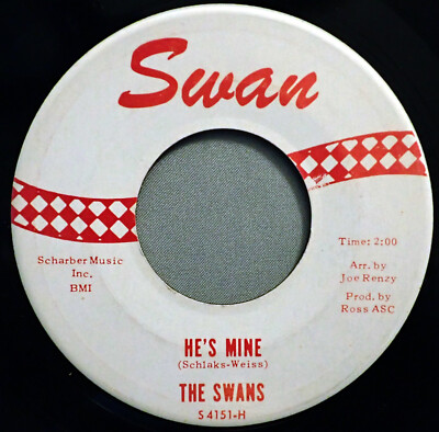 HEAR IT 60's Girl Group 45 rpm record The Swans ''He's Mine'' from 1963