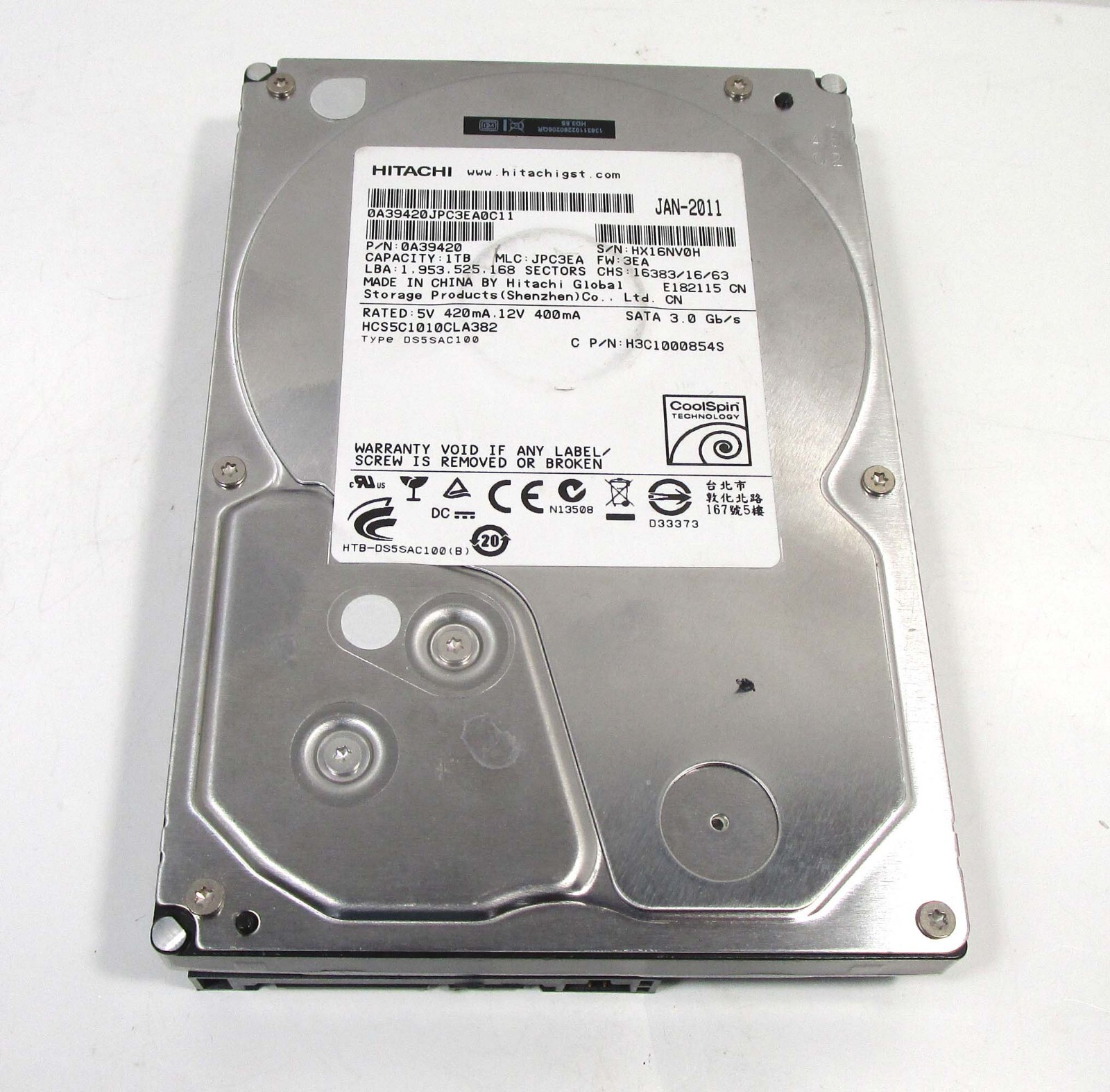 内蔵型ハードディスクドライブ Hitachi/HGST HCS5C1010CLA382 3.5 HDD 1TB Hitachi CinemaStar 0A39420 / HCS5C1010CLA382 <br>1TB 5.7K