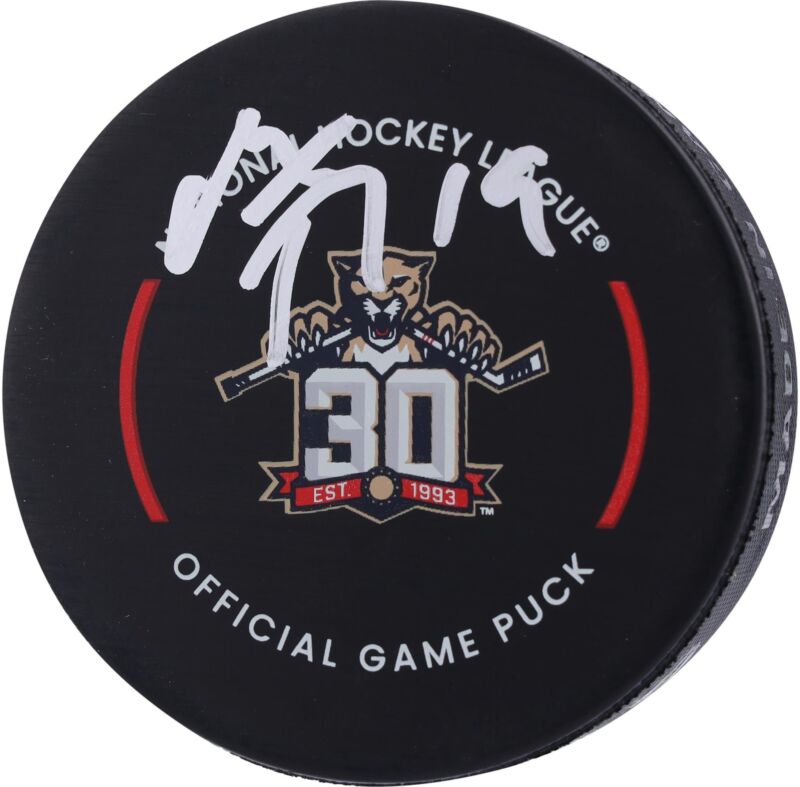 Matthew Tkachuk Florida Panthers Autographed 30th Anniversary Official Game Puck