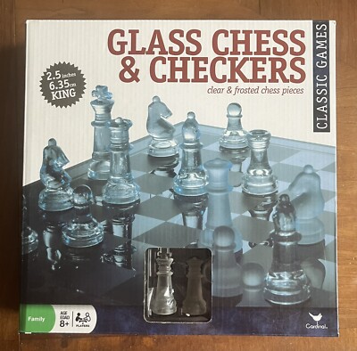 Glass Chess & Checkers Set by Cardinal (Clear & Frosted Pieces)