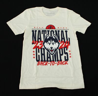 UConn Huskies Unisex Adults Back To Back Champions Tee EJ1 Cream Size XL