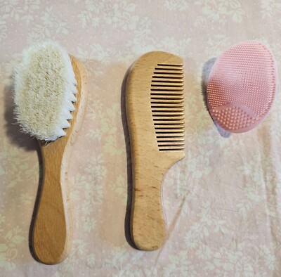 Baby Hair Brush with Wooden Handle and Comb Set for Newborns & Toddlers | Natura