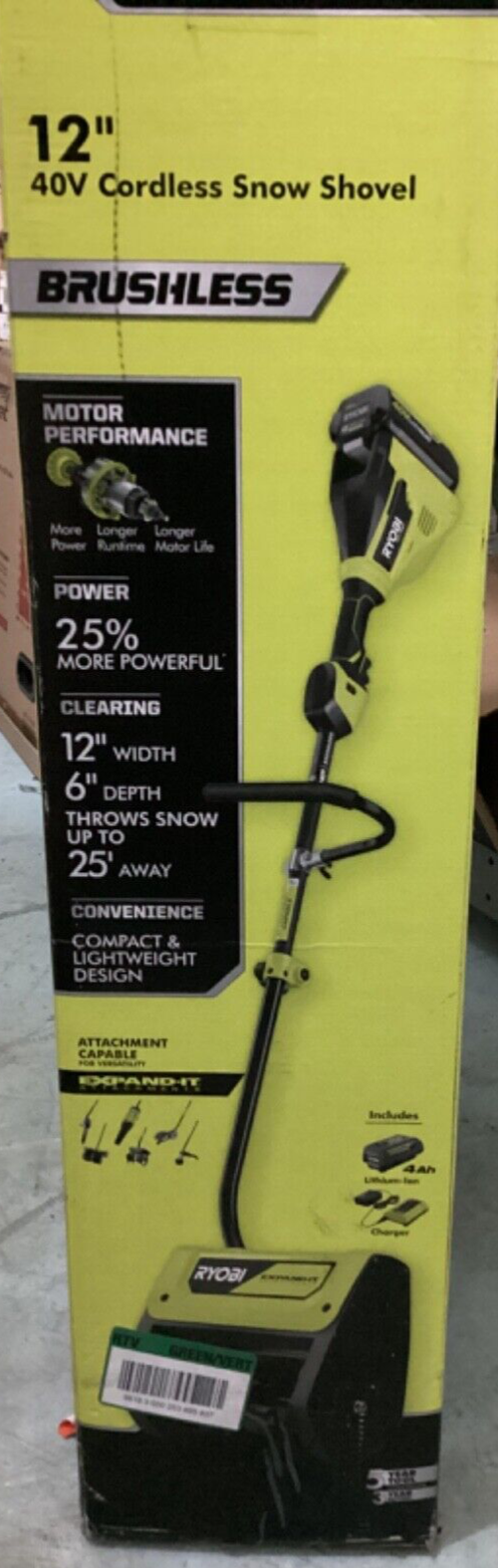 Ryobi RY408120 40V Brushless 12" Cordless Snow Shovel,