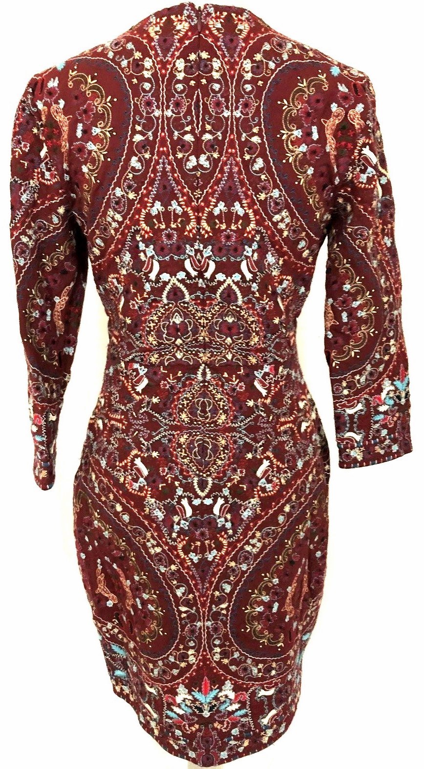 Pre-owned Haute Hippie 3/4 Sleeve Merlot Embroidered Sheath Mini Dress - 10 - $1,095 In Red