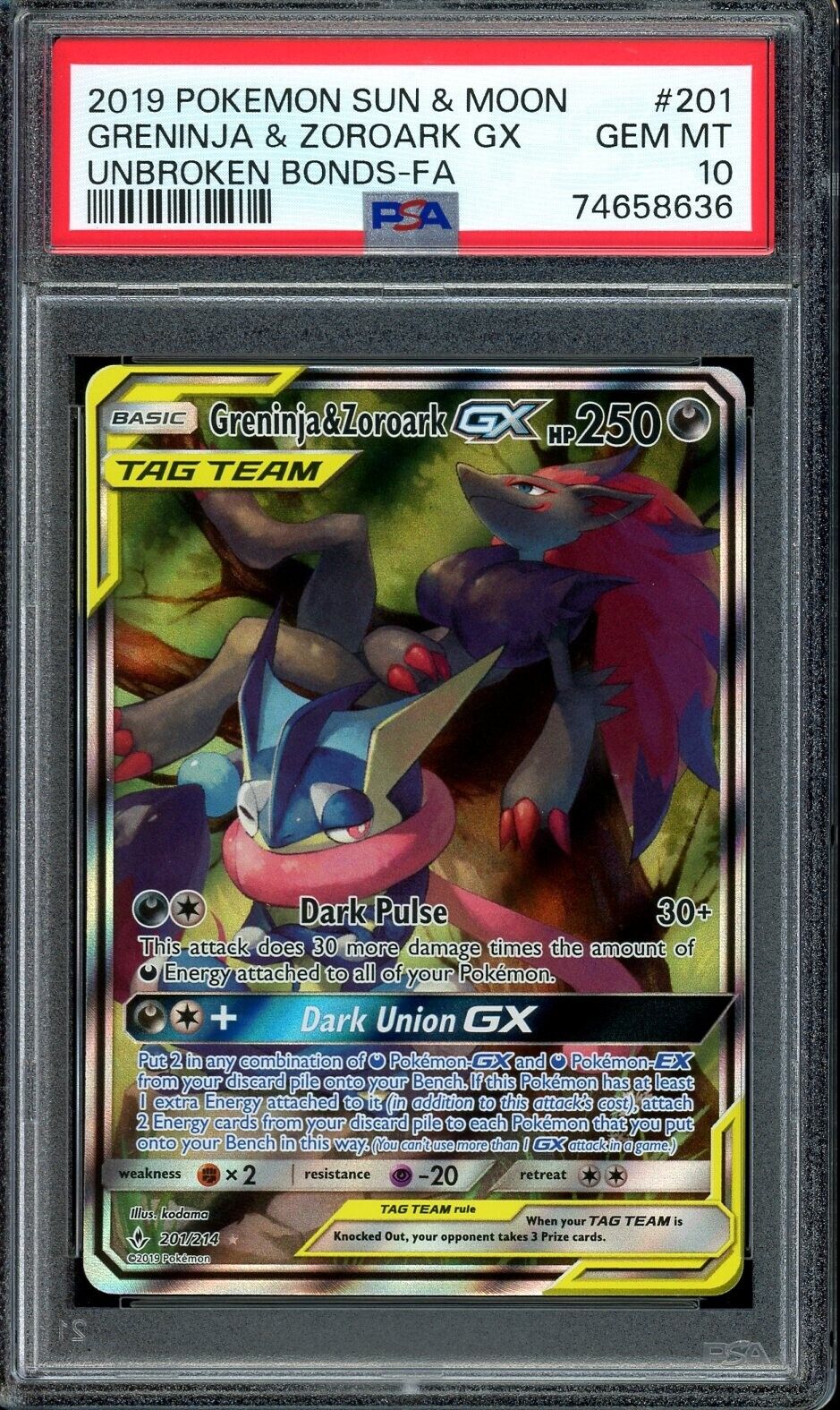 PSA 10 GEM MINT Greninja & Zoroark GX 201/214 Alternate Art PSA 10 GEM MINT Greninja & Zoroark GX 201/214 Alternate Art