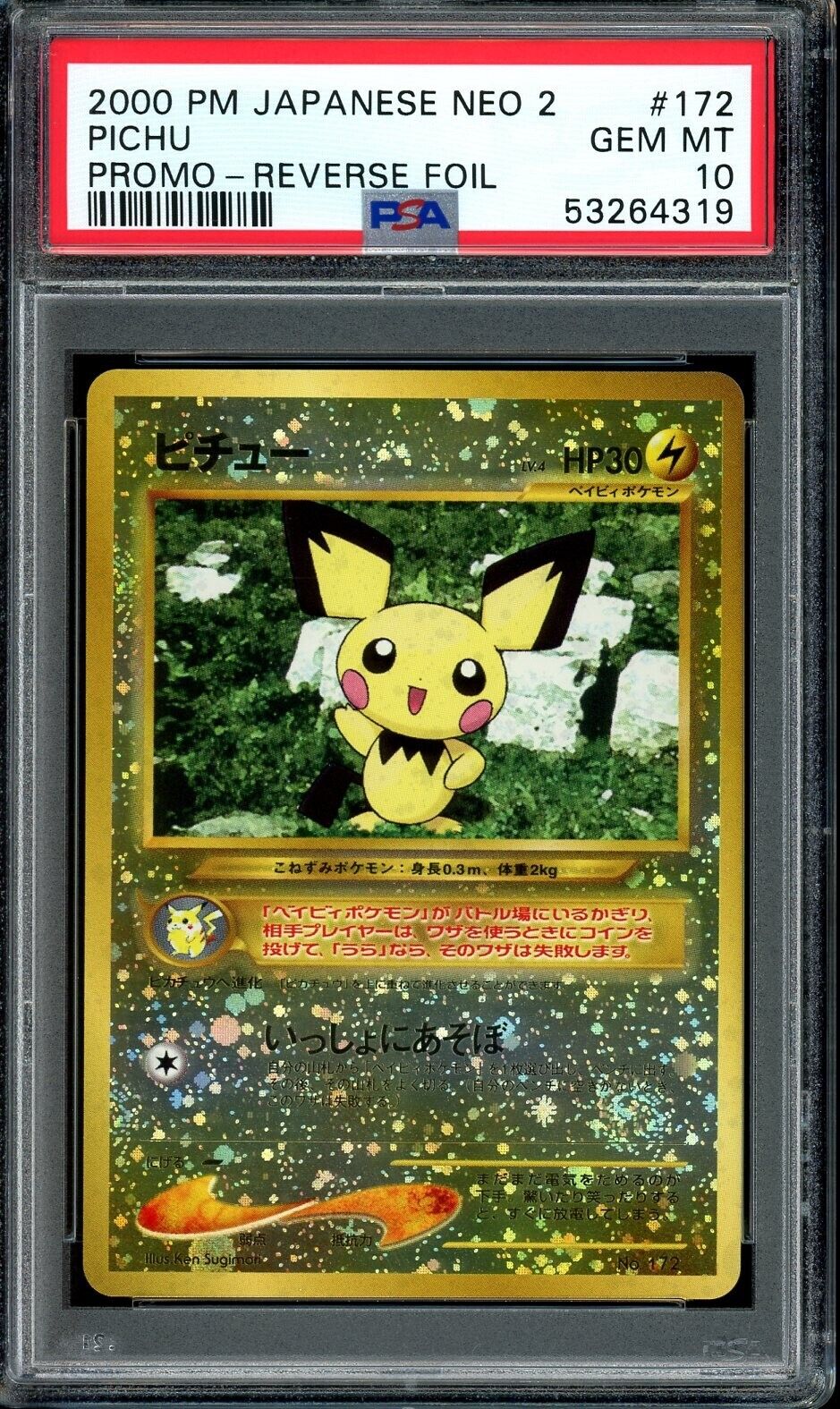 PSA 10 GEM MINT Pichu #172 Reverse Holo Neo 2 File Promo PSA 10 GEM MINT Pichu #172 Reverse Holo Neo 2 File Promo