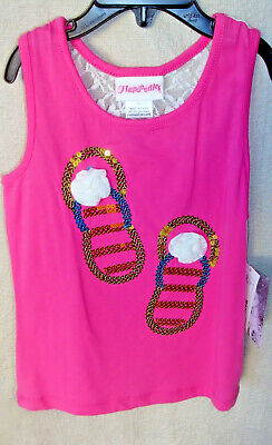 FLAPDOODLES STRETCH SLEEVELESS PINK SEQUIN FLIP FLOPS TANK TOP GIRL SIZE 6 NWT