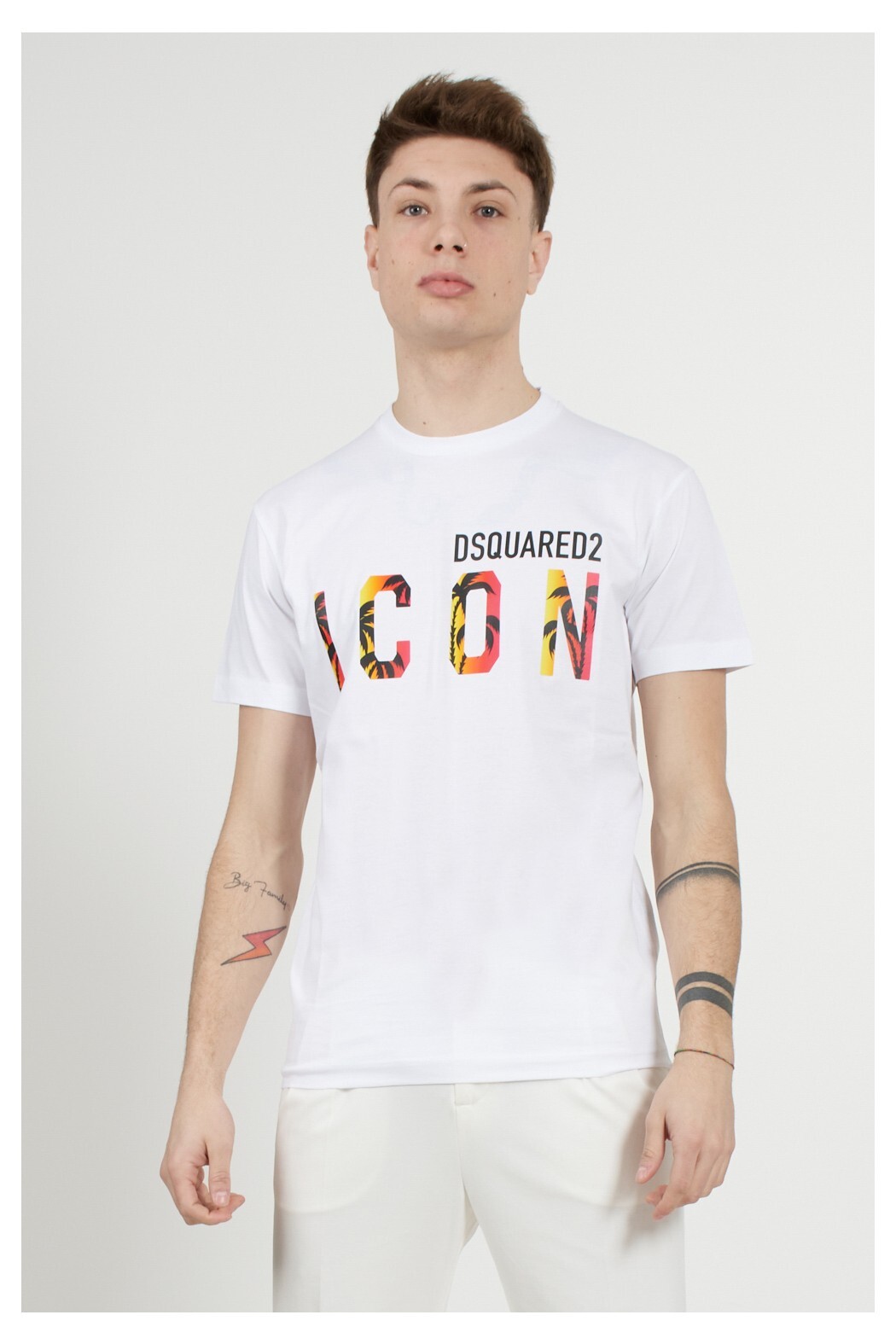 【着後レビューで 送料無料】 Tropical ICON Dsquared2 Logo eBay | White - T-Shirt Print トップス