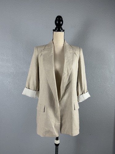 Beige Linen Zip Up Saharienne Jacketロエベ 10099635126302.jpg