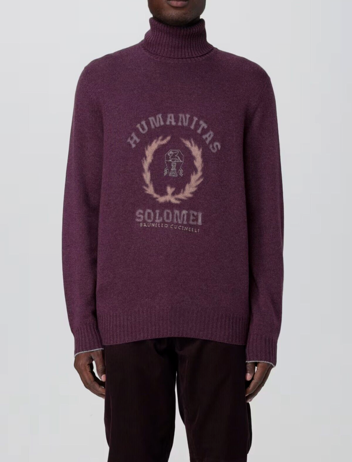Pre-owned Brunello Cucinelli $4995  Men 100% Cashmere Graphic Turtleneck 50/ 40us A242 In Violet + Gray & Taupe Accents