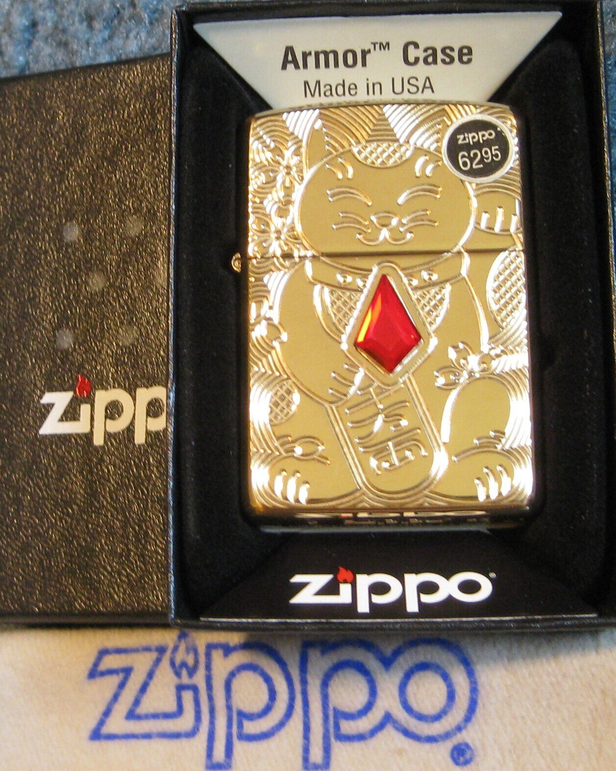 ZIPPO LUCKY CAT DESIGN Lighter ARMOR 49802 RED JEWEL Brass MINT New DEEP CARVE ZIPPO LUCKY CAT DESIGN Lighter ARMOR 49802 RED JEWEL Brass MINT New DEEP CARVE