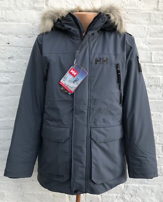 Mens Helly Hansen Insulated GREY Reine Parka with Hood $330, Size: S