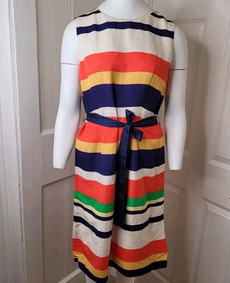 Clements Ribeiro Dress Sz 12 Multicoloured Stripe Linen Mix 