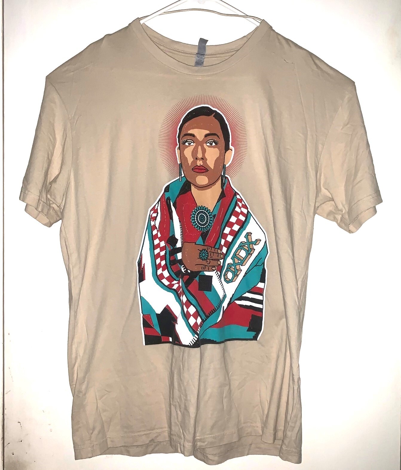 OXDX Native American Woman Graphic Beige T-shirt Next Level