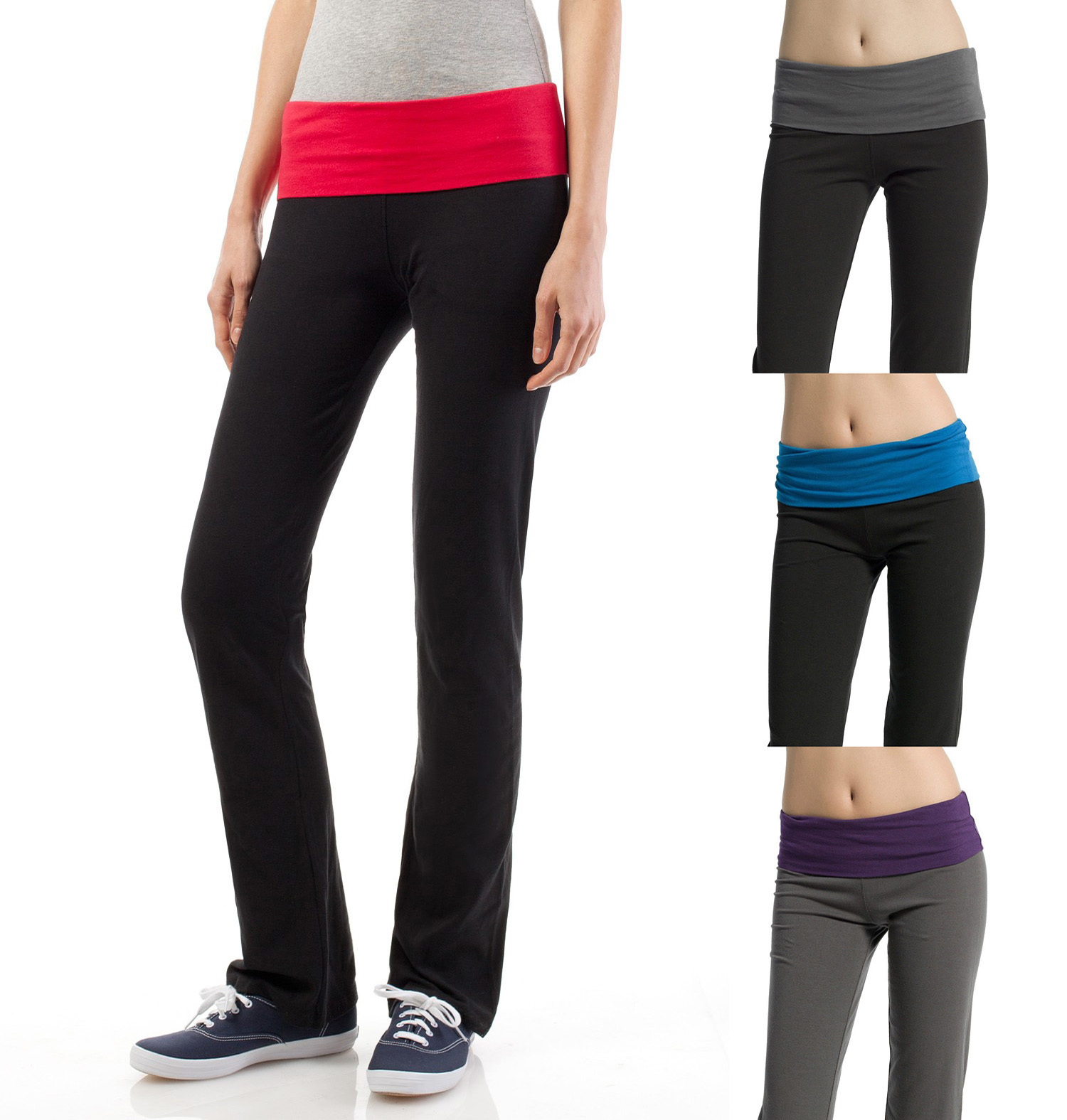 Fold Over YOGA PANTS Flare Bottom Athletic Lounge Gym Charcoal/Purple Small 9032 | eBay