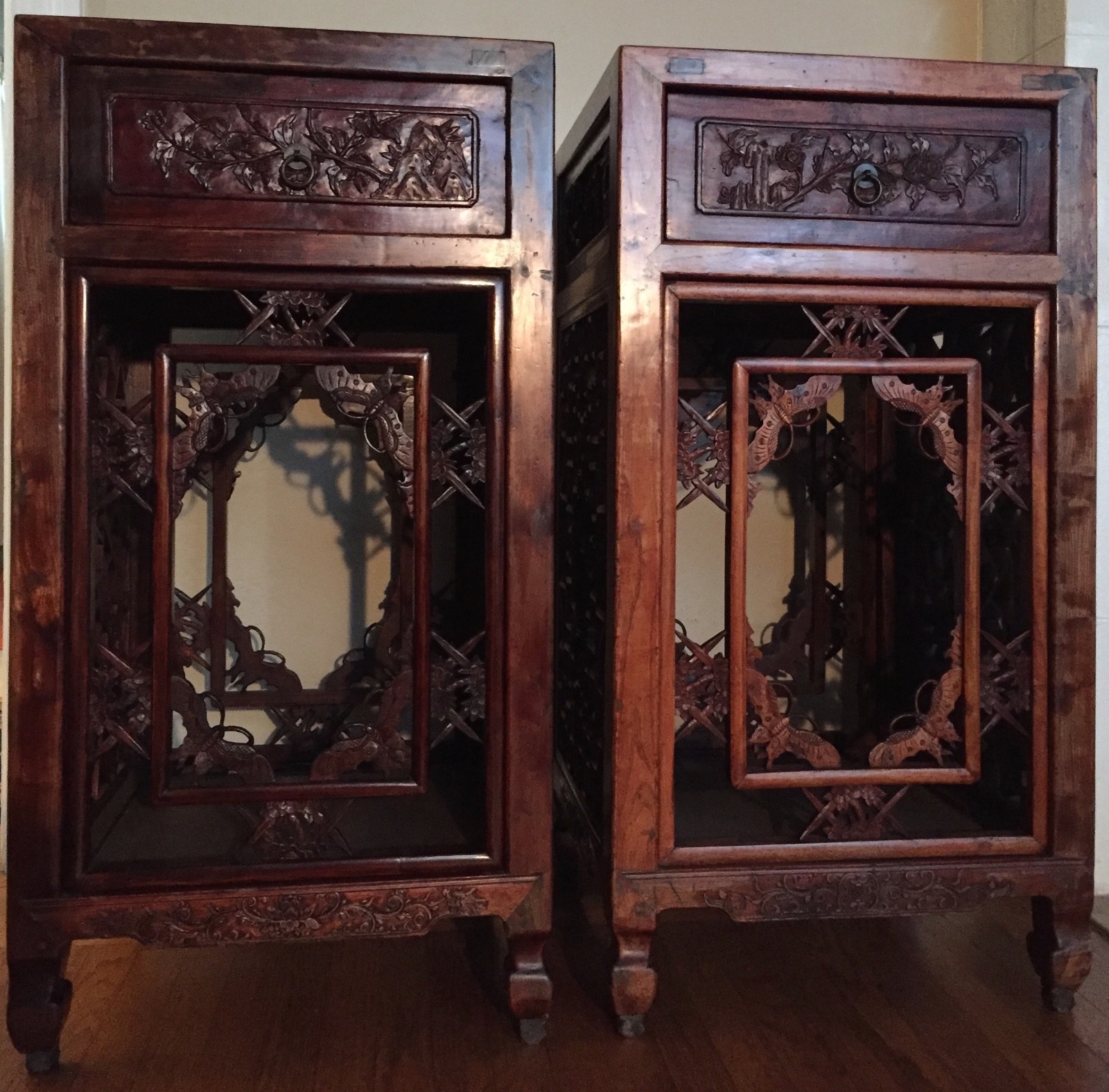 Antique Carved Chinese Side Tables, Qing Period, circa 1870 - a Pair
