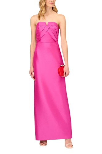 Pre-owned Aidan Mattox Strapless Mikado Gown With Pleated Bodice In Magenta