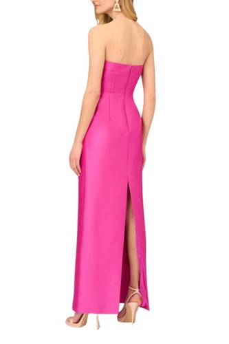 Pre-owned Aidan Mattox Strapless Mikado Gown With Pleated Bodice In Magenta