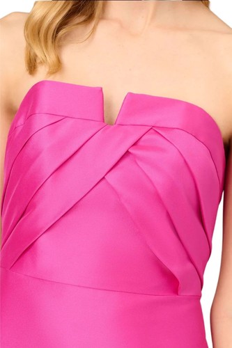 Pre-owned Aidan Mattox Strapless Mikado Gown With Pleated Bodice In Magenta