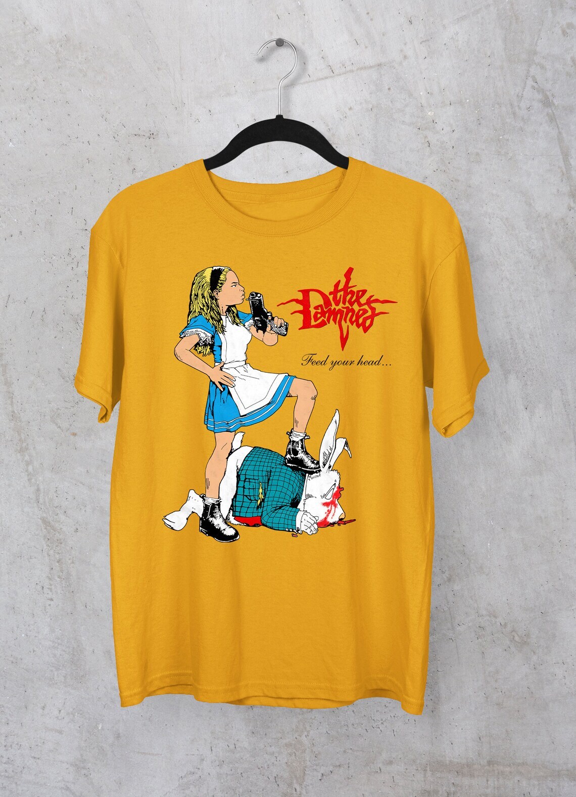 Vtg 1994 The Damned Tour Cotton Yellow T Shirt For Men S-5XL Vtg 1994 The Damned Tour Cotton Yellow T Shirt For Men S-5XL