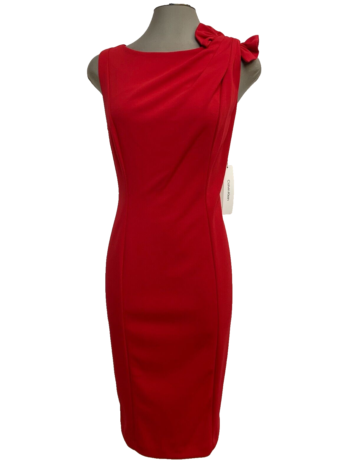Новинка 10-го размера! Элегантное красное платье-футляр с бантом на плече от Calvin Klein