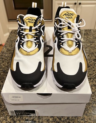 Nike Air Max 270 React White Gold Mens Running Shoes CW7298-100 Size 11.5 ''NEW''