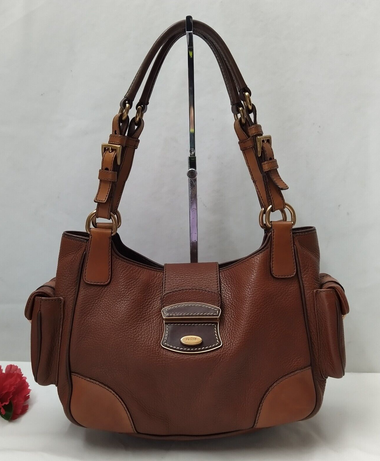★PRADA★ 22SS Women's Vitello Gold Logo Zipper Medium Walle Prada Crossbody Bag Handbag For Women - Beige Vitello Phenix