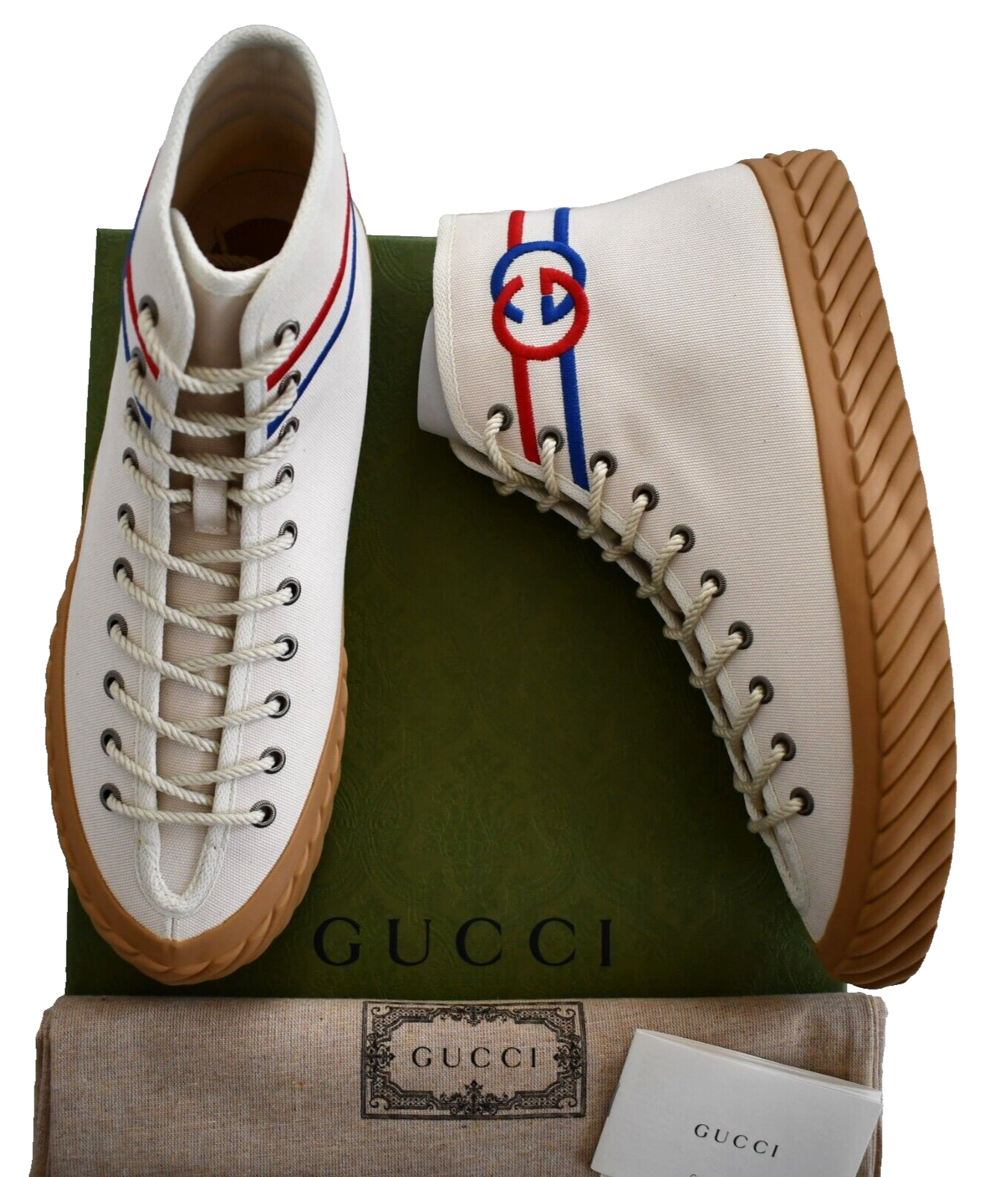 🆕️GUCCI INTERLOCKING G Myst White CANVAS Men's HIGH-TOP
