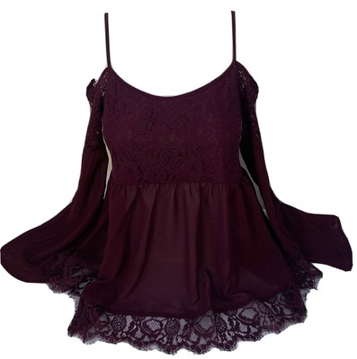 LA Hearts Pacsun Juniors Blouse Top Lace Cold Shoulder Maroon Size Small NEW