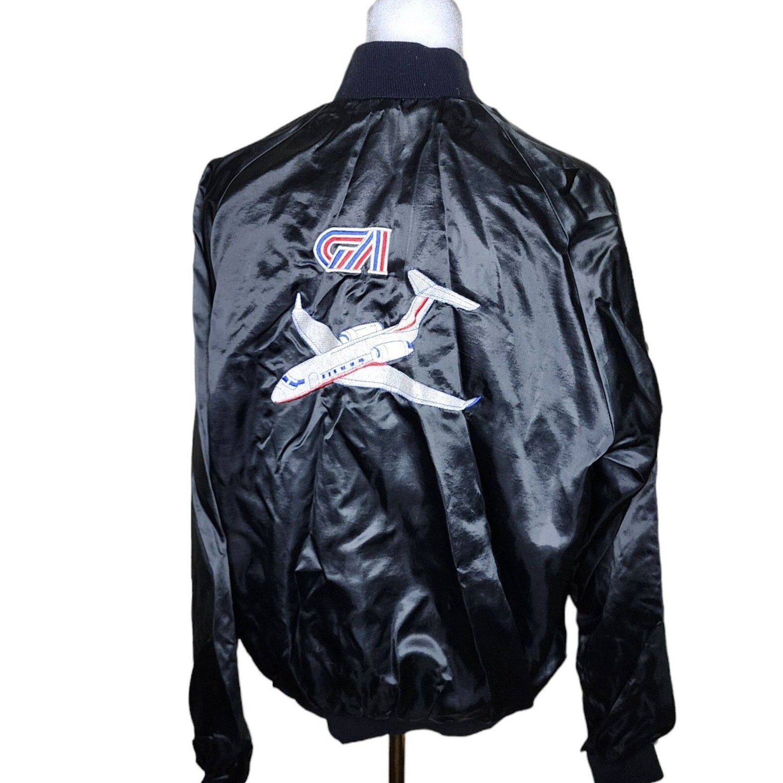 ジャケット・アウター Name. PHOTOGRAPHERS FLIGHT JACKET Vintage 80s Satin Snap Bomber Jacket Mens L Black Plane
