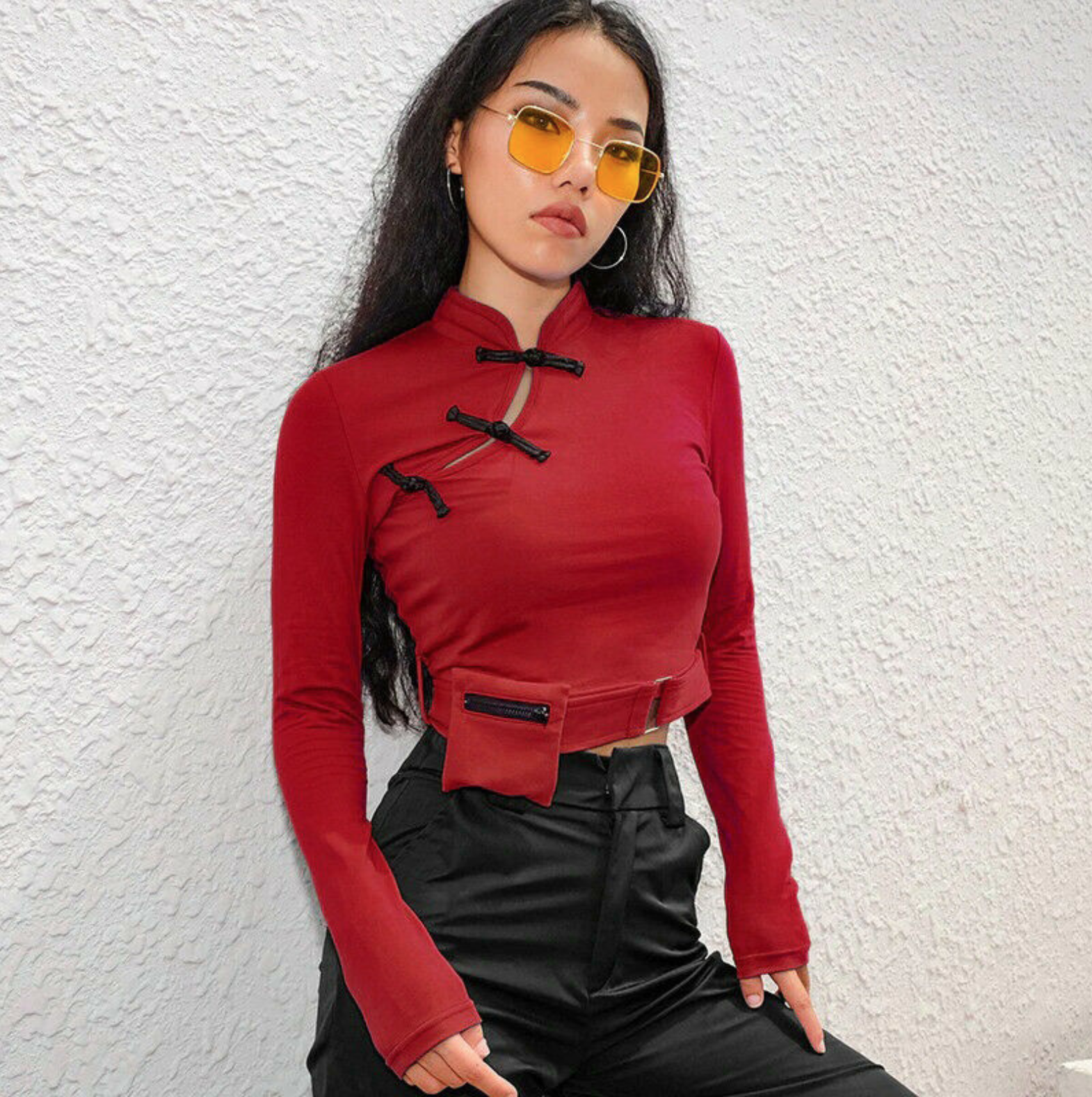 Chinese Style Cheongsam Crop Top Mandarin Collar Streetwear Long Sleeve Blouse | eBay Chinese Style Cheongsam Crop Top Mandarin Collar Streetwear Long Sleeve Blouse | eBay