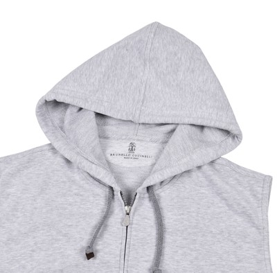 Pre-owned Brunello Cucinelli Men's 100% Cotton Athletic Gym Hoodie Sweatshirt Vest In Gray