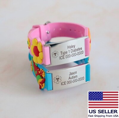 Kids emergency bracelet personalized medical alert allergy diabetic autism 