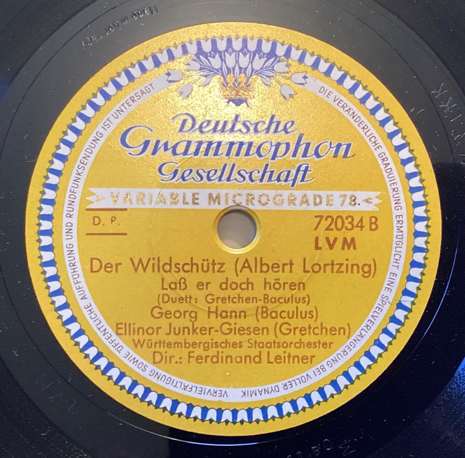 Georg Hann – 78 rpm Deutsche Gram 72034: Wildschütz
