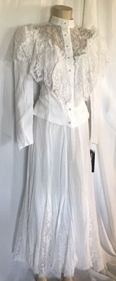 White Frontier Bridal Two Piece Lace and Gauze Cotton Dress, Size 3/4