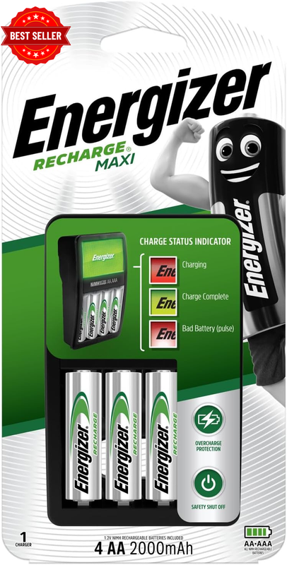 Recharge Maxi - Battery Charger for AA & AAA Batteries, 4X AA Rechargeable Nimh