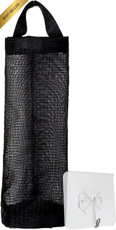 Plastic Bag Holder Dispenser Mesh Storage Garbage Bags Organizer Hanging (Black)