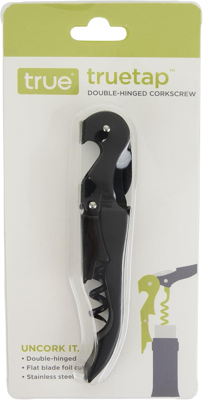 Tap Double Hinged Waiter’s Corkscrew, Matte Black Wine Bottle Opener with Foil C