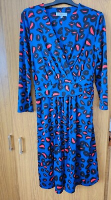 Issa Darcy Pleat Navy Patterned Print Dress Size 12 UK