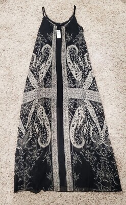 Express Dress Size Medium Long Sheer Overlay Lined Black Tan Floral Polyester