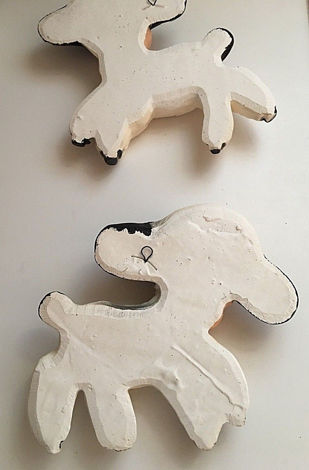 Vintage Kitsch 2 White Lambs Plaster/Chalkware Wall Hangings Blue Bows 6