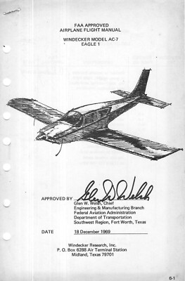 WINDECKER EAGLE 1 MODEL AC-7 MANUAL & DOCS RARE ARCHIVE 1970's Aircraft YE-5