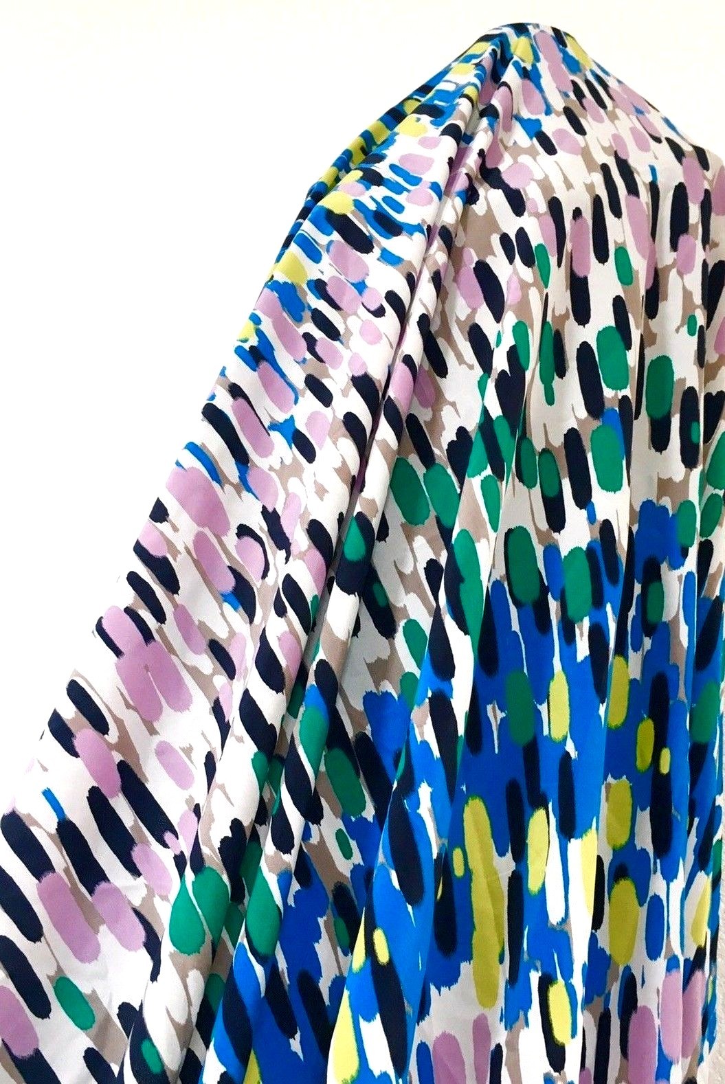 1970s VINTAGE DBL SIDED ABSTRACT PAINTING POLYESTER CREPE FABRIC 57