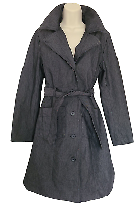 Trench Coat Jacket Denim Dark Blue H M DIVIDED Collared Medium