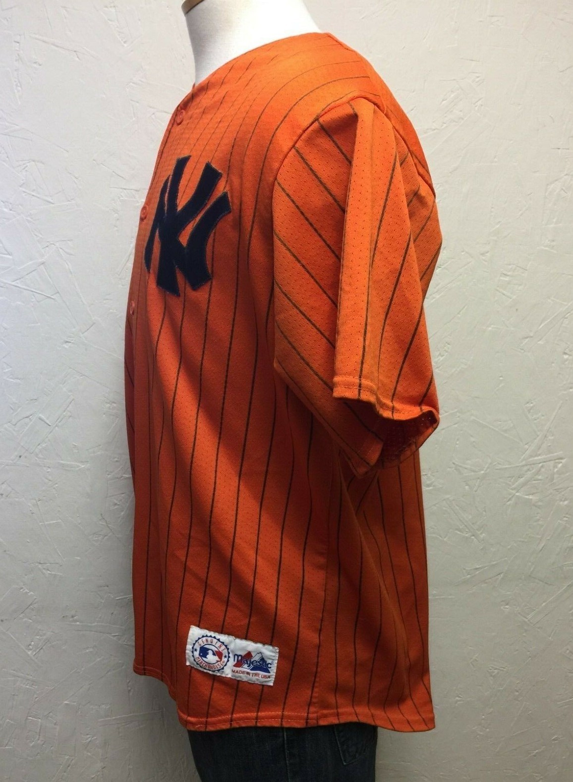 Vintage New York Yankees Jersey Rare Orange with Navy Blue Patch Majestic XL Pin