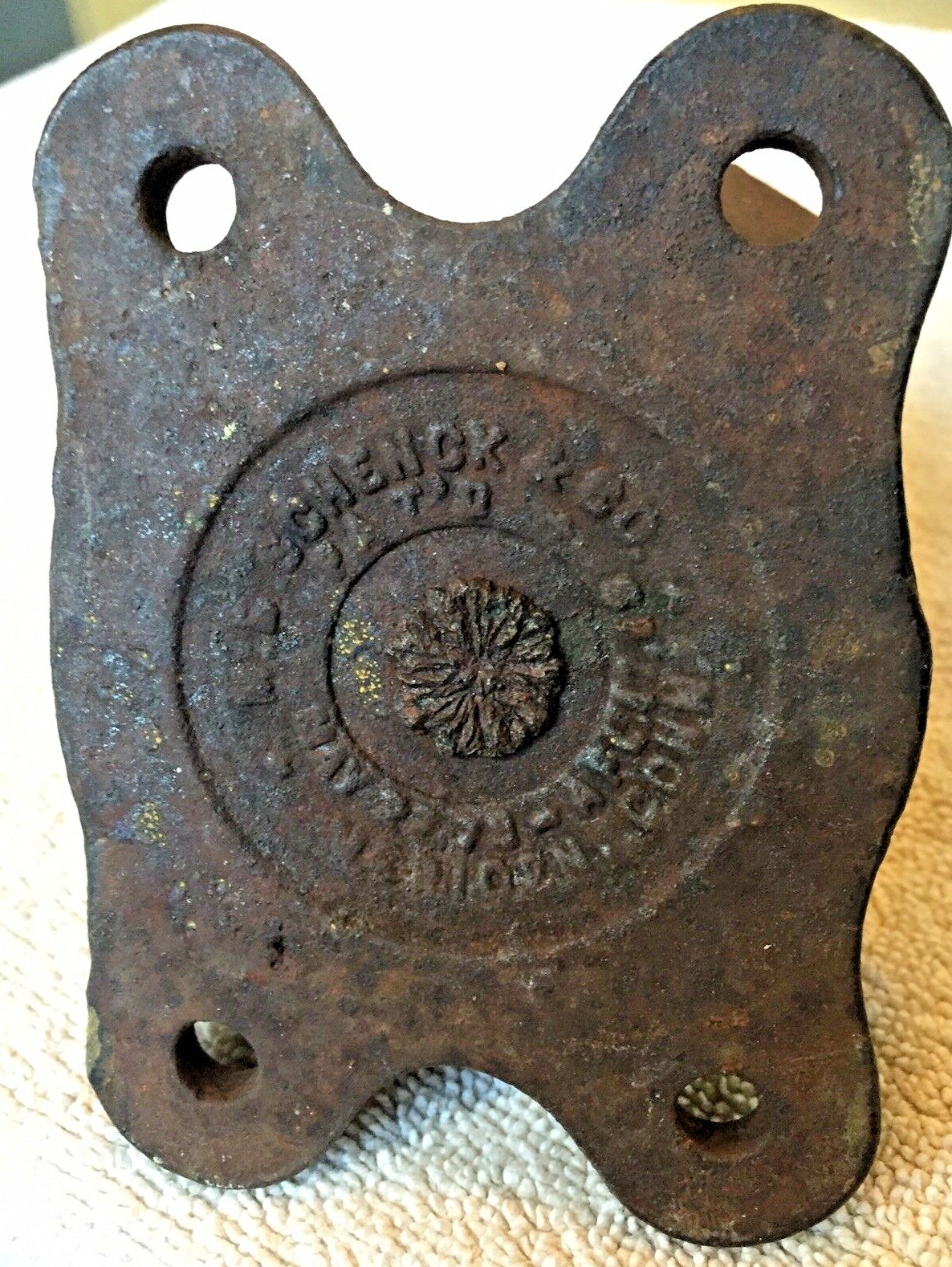 M.S.SCHENCK Plate Castor caster Pat.1879 Conn. Industrial Cast Iron