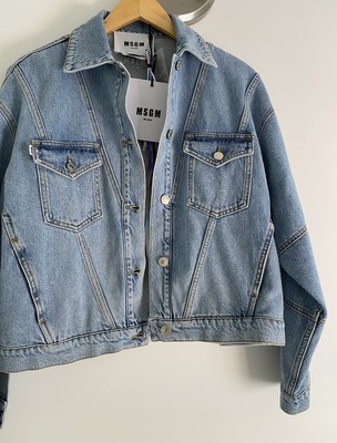 MSGM Blue  denim Cotton Jacket Long Sleeves Pockets Size 38 BNWT