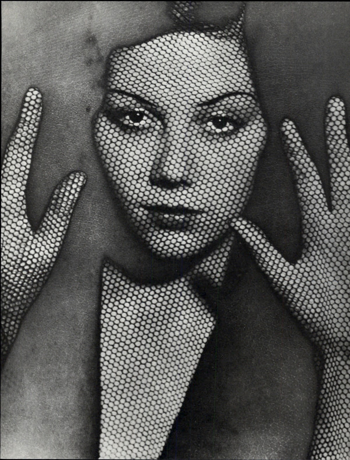1975 Man Ray Female Solarized Portrait Through Screen Art